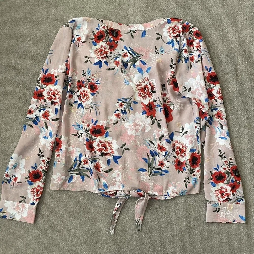 Sanctuary Shirt Womens Medium Light Pink Floral Lightweight Tie Waist Blouse - Picture 8 of 8